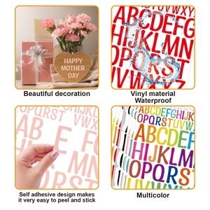 Close-up of waterproof vinyl letter stickers showing multicolor self-adhesive labels