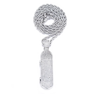 Hip hop silver plated scooter pendant with sparkling diamonds and rope chain necklace