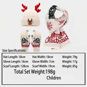 Kids 3-piece knit Christmas deer hat, snowflake scarf, and touchscreen glove set