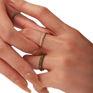 French style 18K gold plated stainless steel rings with sparkling zircon inlay for women