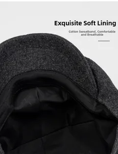 Detail view of the soft inner lining and cotton sweatband on this wool octagonal hat