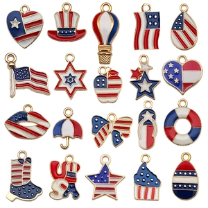USA Flag Charms Enamel Zinc Alloy Pendants American Independence Day Patriotic Jewelry Making DIY Findings Various Shapes