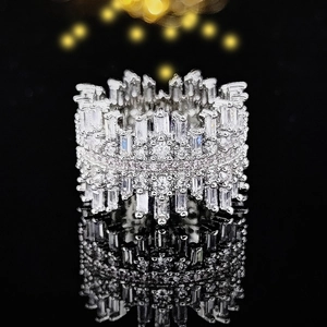 Luxury irregular wide band ring with full paved baguette and round zircon stones