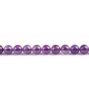 Natural Uruguay amethyst round beads for DIY jewelry making displayed in a straight line