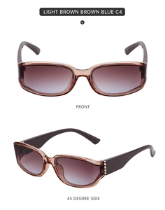 Detail view of model C4 rectangular sunglasses with light brown frames and gradient lenses