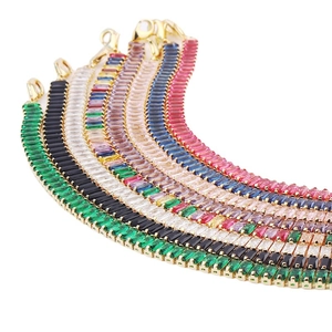 Rainbow tennis bracelet set with rectangular cubic zirconia and gold plated lobster clasp