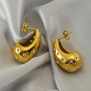 Boucles D'oreilles Puces Goutte D'eau Plaqué Or 18K Acier Inoxydable Creux Zircone Bijoux Mode Femmes