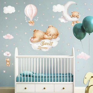 Sweet Dreams teddy bear and moon nursery wall stickers for baby room decor