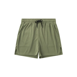 Army green mesh athletic shorts for men featuring drawstring waist and breathable fabric