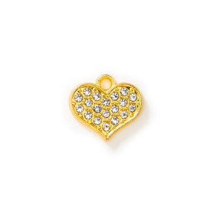 Sparkling gold heart pendant with clear rhinestones and hanging loop for DIY jewelry