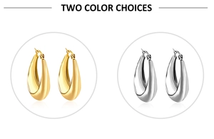 Polished gold and silver teardrop earrings in a sleek streamlined hollow hoop design