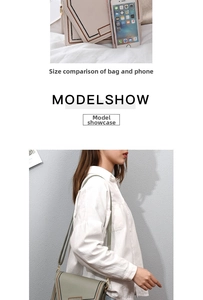 Comparaison de taille du petit sac à bandoulière tendance avec téléphone et vue mannequin