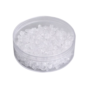 Clear silicone earring backs bulk set stored in a round transparent plastic container