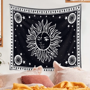 Arazzo da parete con sole e luna in bianco e nero per decorazione camera da letto boho