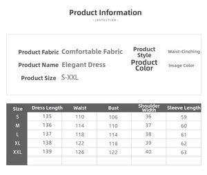 Tabella taglie S-XXL per l'abito lungo vintage floreale con misure dettagliate