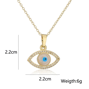 Detailed view of evil eye necklace pendant with 2.2cm size and 6g weight dimensions