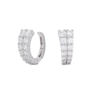 Detail of S925 sterling silver hoop earrings with double row micro-pave cubic zirconia