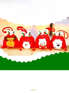 Detail of 4-pack 3D Christmas drawstring bags with Santa, Reindeer, Snowman and Bear