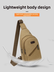 Detail view of khaki canvas crossbody bag with SPORT patch and floating feathers for lightness