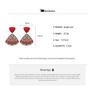 Detailed view showing the vintage acrylic triangle drop earring size at 7.5 by 5 cm
