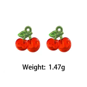 Acrylic sweet cherry fruit pendants for DIY handmade jewelry crafts on white background