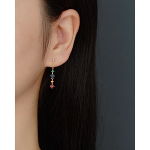 Elegant gold S925 sterling silver long earrings with colorful zircon rainbow tassels