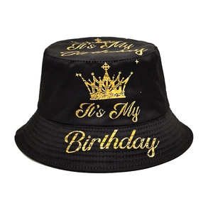Reversible Its My Birthday Bucket Hat Polyester Gold Crown Print Sun Protection Party Accessory For Men And Women
