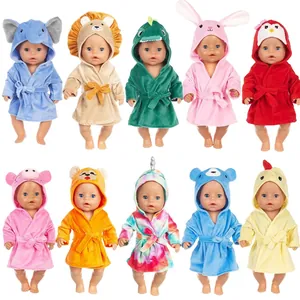 Ten sets of animal-themed flannel robes for 18-inch girl dolls in various cute designs