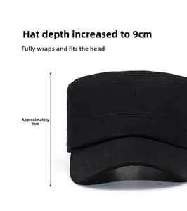 Detail view of cotton military cap showing 9cm depth for a snug and perfect fit