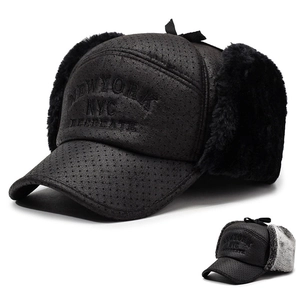 Herren Winter Lei Feng Hut PU Leder Kunstpelz Gefüttert Winddicht Ohrenklappen Mütze Outdoor Reiten Warm Trapper Mütze Für Kaltes Wetter