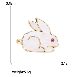 Cute white bunny brooch with pink gem eyes and gold plating, size 2.5cm by 3.1cm