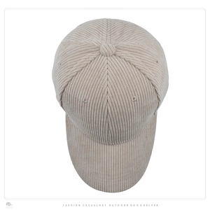 Classic beige corduroy baseball cap with a minimalist six-panel design for outdoor fashion