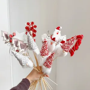 Handmade Christmas Felt Bouquet Decoration Picks Santa Claus Gnome Cartoon Flower Insert For DIY Holiday Party Floral Decor