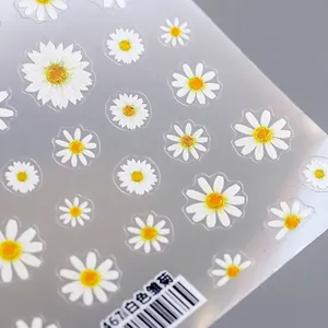 5D Japanese matte white daisy nail stickers with yellow centers for floral manicure