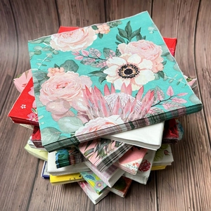Printed Disposable Napkins Virgin Wood Pulp Colorful Floral Pattern Table Decor Party Supplies Retro Botanical Style Elegant