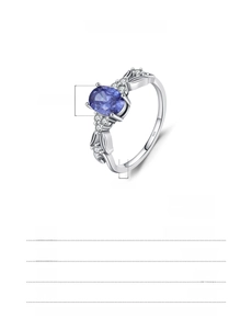 Macro shot of S925 sterling silver ring with blue gemstone and S925 engraved stamp