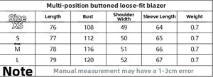 Tableau des tailles détaillé pour ensemble blazer oversize et pantalon femme
