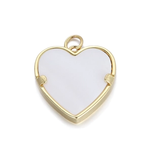 Pendentif en forme de cœur avec cadre doré et émail blanc pour création de bijoux