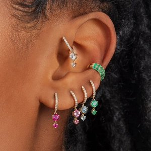 Vintage French Colorful Zircon Dangle Earrings And Ear Cuffs Women Real Gold Plated Copper Micro Pave Jewelry Luxury