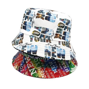 Graffiti bucket hat with New York print and colorful tie-dye patterns for outdoor sun protection