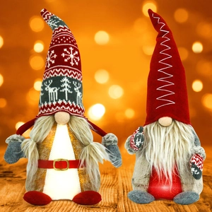 Glowing Christmas Gnome Plush Swedish Tomte Doll Faceless Santa With LED Light Knitted Cloth Faux Fur Tabletop Decor