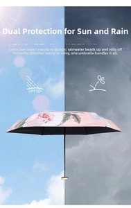 Flat six-fold mini umbrella with UV protection coating and vintage floral pattern