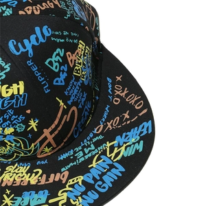 Close-up of street graffiti baseball cap with colorful No Pain No Gain printed text