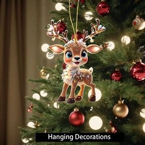 Acrylic elk Christmas ornament with festive lights for car mirror or home decor