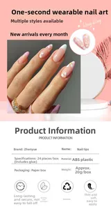 Vue détaillée du kit de 24 faux ongles en amande avec fleurs roses et colle