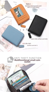 Detail view of leather RFID blocking card wallets with organized internal accordion slots