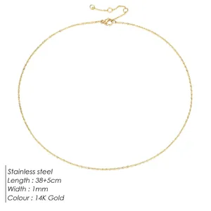 Minimalist 14K gold-plated stainless steel chain necklace for women, 38+5cm length