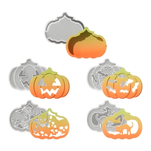 DIY Halloween hollow pumpkin silicone mold set with bat, cat and skull designs for resin art
