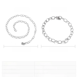 Size specifications for the stainless steel O-chain necklace and bracelet set jewelry