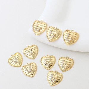 Heart-shaped 14k gold plated pendant with zircon LOVE lettering for DIY jewelry making